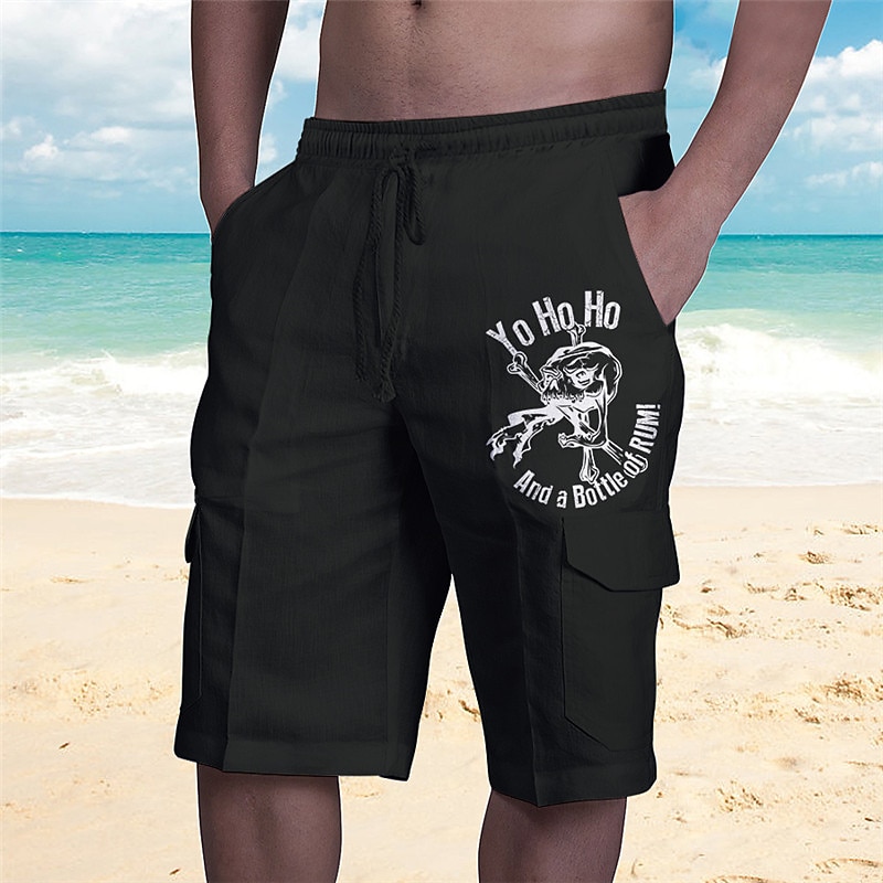 Men's Graphic Casual Shorts - Yo Ho Ho & a Bottle of Rum Skull Print Beach Lifestyle Novelty Bottoms4