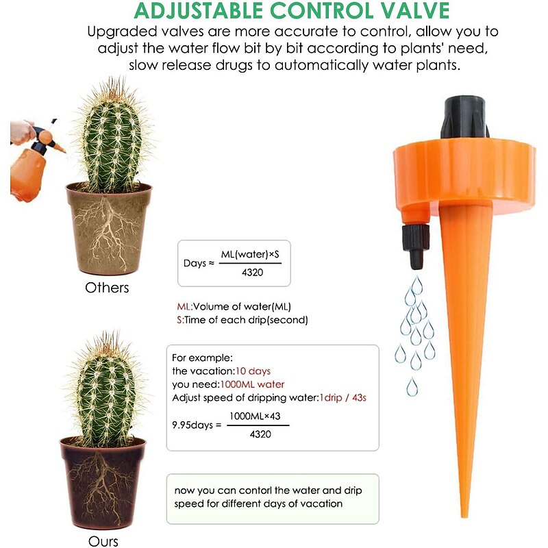 18 PCS Plant Automatic Watering Tip Holiday Automatic Plant Watering Drip Irrigation Slow Release Equipment Potted Plant Watering Tool With Slow Release Switch Control Valve to Care for Your Plants An4