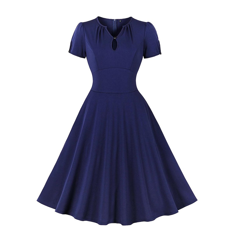 Retro Vintage 1950s Rockabilly A-Line Dress Swing Dress Flare Dress Solid Colored Fancy Dress Women's Girls' Valentine's Day Masquerade Vacation Casual Daily Bachelorette Party Adults' Dress