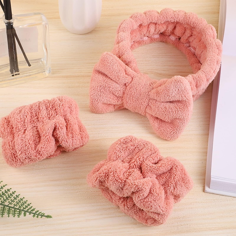 3 Pieces Face Wash Headband and Wristband Set, Soft Spa Headband Makeup Skincare Headbands Wrist Towels Wrist Bands for Washing Face4