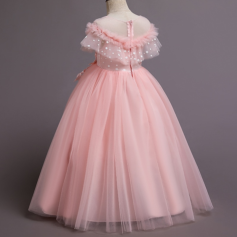 Kids Girls' Flower Girl Dress Dress Party Dress Solid Color Short Sleeve Formal Performance Wedding Lace Mesh Fashion Adorable Princess Cotton Polyester Maxi Lace Dress Party Dress Swing Dress Summer3