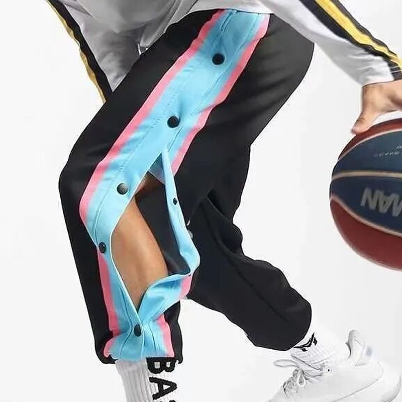 Men's Sweatpants Tear Away Pants Basketball Pants Pocket Color Block Comfort Breathable Outdoor Daily Going out Fashion Casual Black Blue