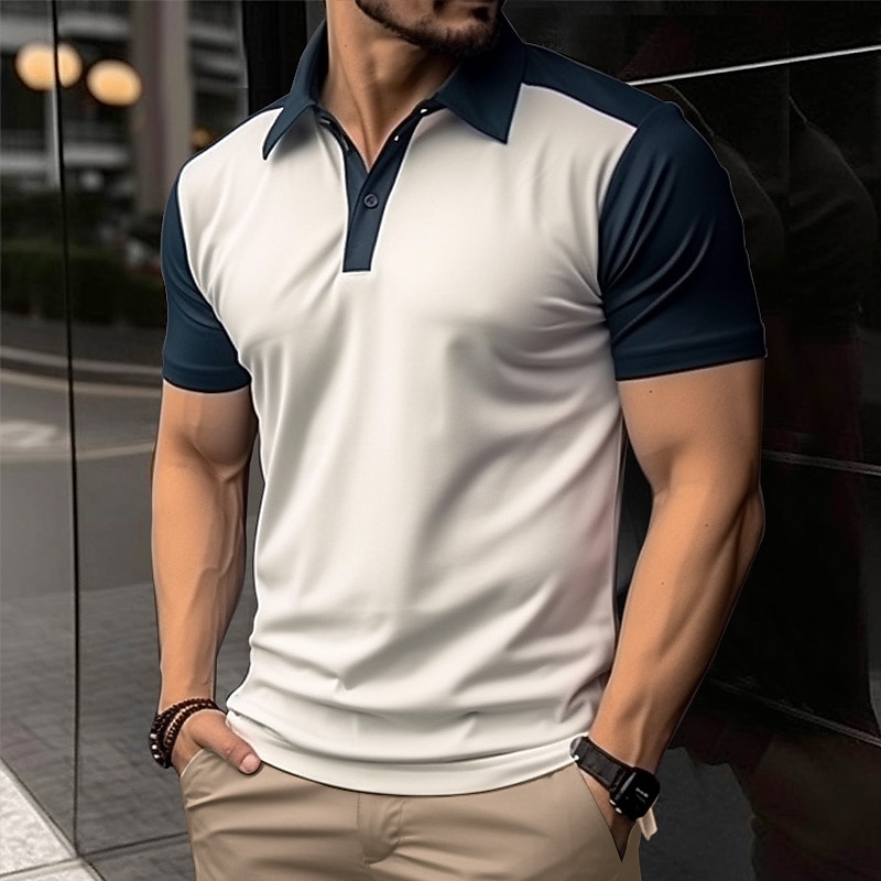 Men's Polo Shirt Golf Shirt Casual Holiday Lapel Classic Short Sleeve Fashion Basic Color Block Button Summer Regular Fit White Blue Orange Brown Polo Shirt2
