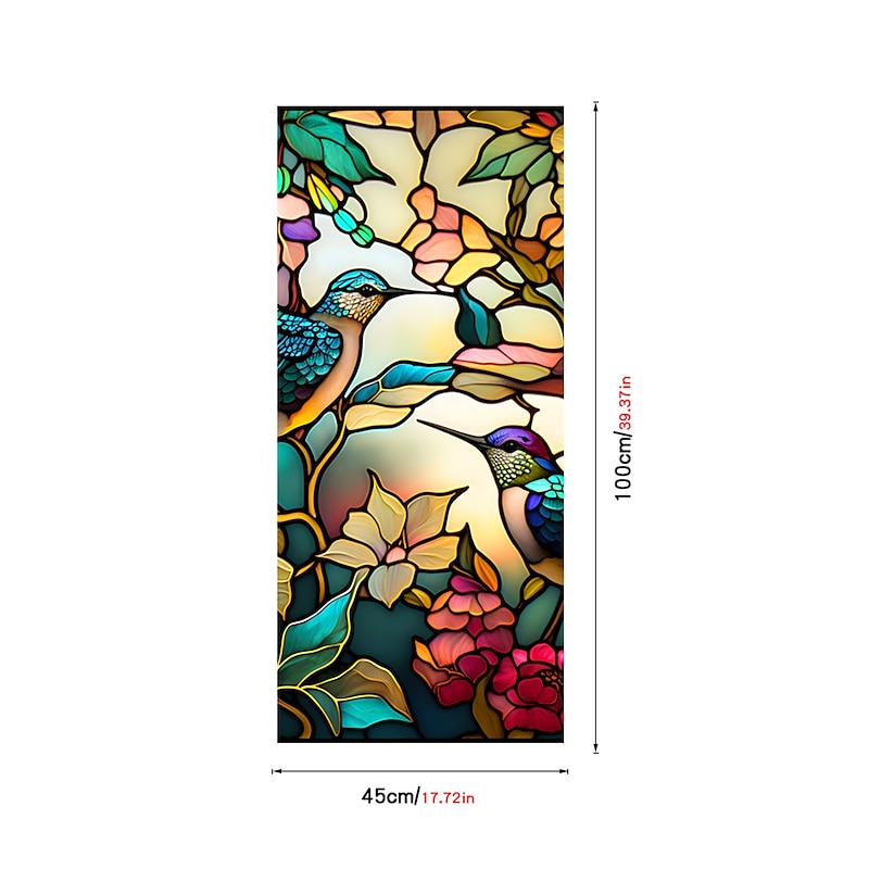 Stained Glass Window Film Colorful Retro Flower Birds Window Glass Electrostatic Stickers Removable Window Privacy Stained Decorative Film for Home Office3