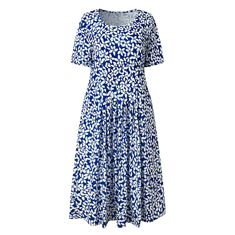 Women's Casual Dress Midi Dress Blue Short Sleeve Floral Ruched Spring Summer Crew Neck Basic 2023 S M L XL XXL 3XL2