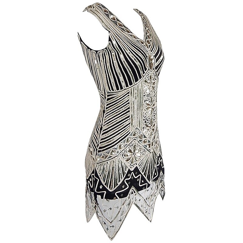 Retro Vintage Roaring 20s 1920s Flapper Dress Dress Outfits The Great Gatsby Wedding Guest Sequins Fancy Dress Women's Party / Evening Masquerade Wedding Reception Adults' Dress Gloves Stockings2