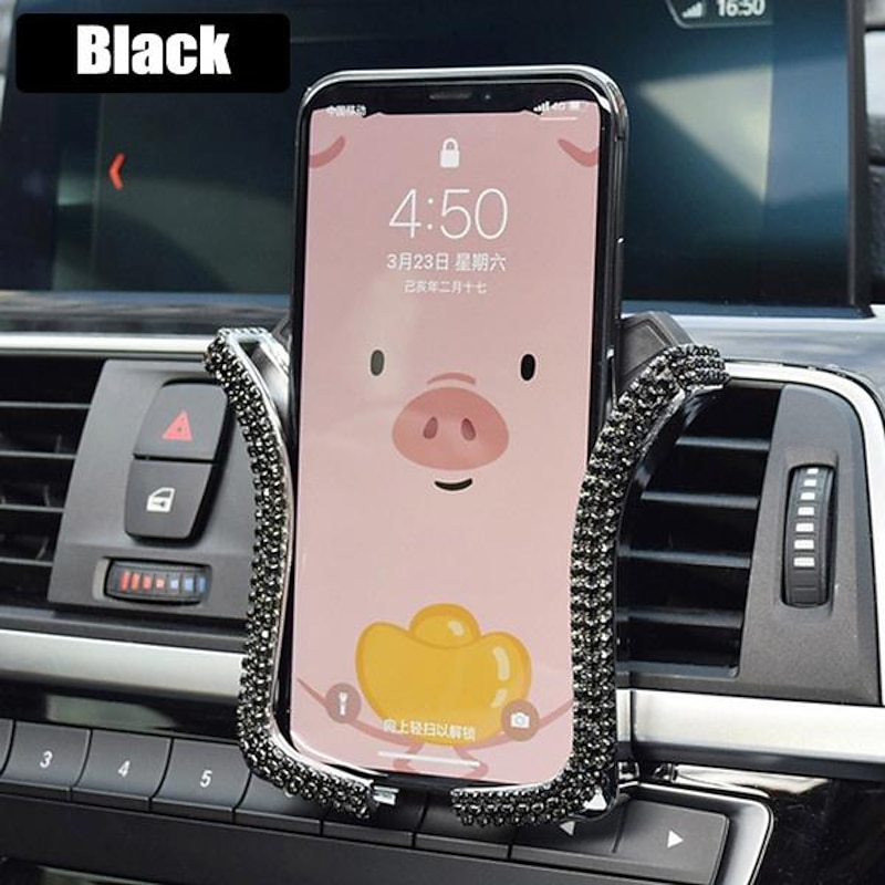 Car Rhinestones Phone Holder Crystal Air Outlet Vent Support Phone Diamond Clip Car Interior Universal Smart Phone Stand Automotive Parts & Accessories4