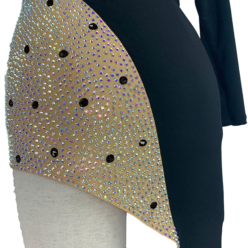 Dance Salsa Latin Dance Dress Crystals Costumes/ Rhinestones Women's Training Performance Party Long Sleeve High Spandex/One Shoulder4