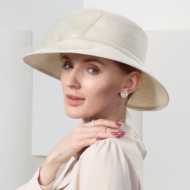 Hats Net Fiber Straw Hat Sun Hat Cloche Hat Casual Tea Party Elegant Wedding With Bowknot Lace Side Headpiece Headwear3