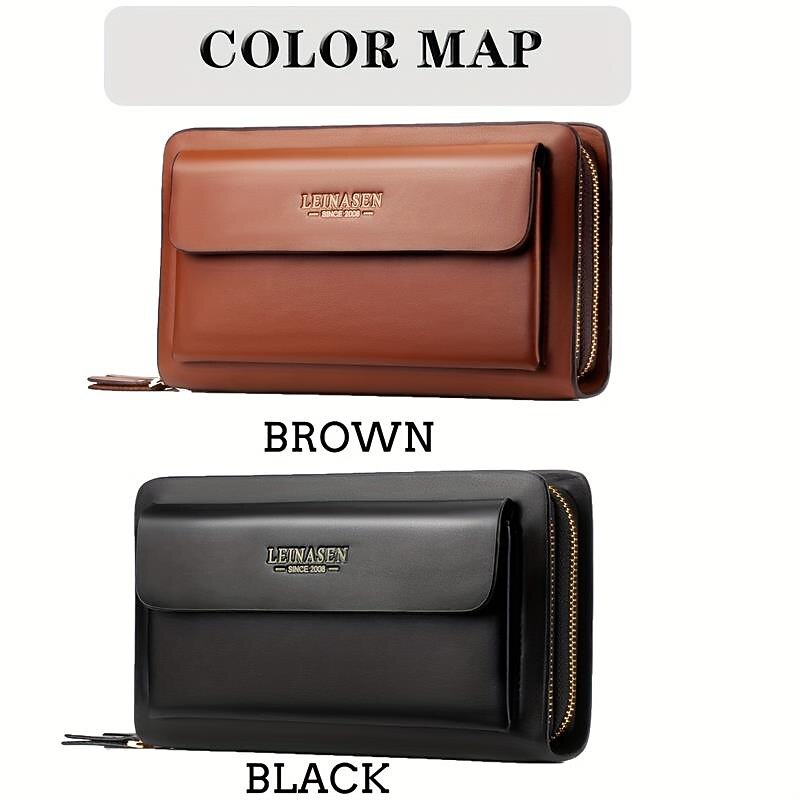 Men's Black Faux Leather Clutch Wallet – Large Capacity Zippered Business Handbag with Card Slots and Coin Pocket for Office, Travel, and Formal Occasions4