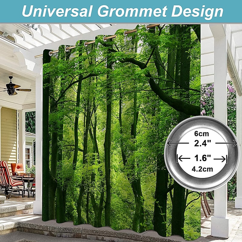Waterproof Outdoor Curtain For Patio , Privacy Sliding Patio Curtain Drapes, Pergola Curtains Grommet 3D Forest Landscape For Gazebo, Balcony, Porch, Party, 1 Panel4