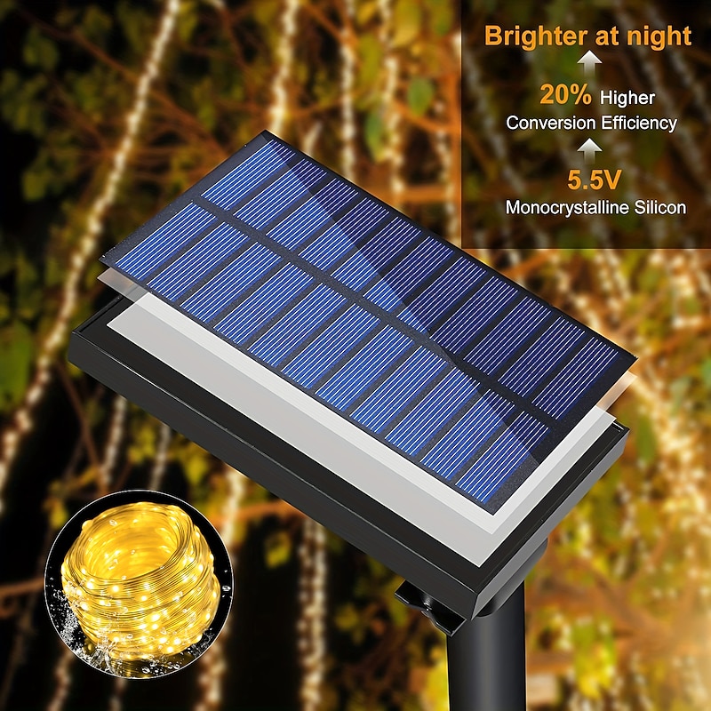 3*3M 300 LEDs Solar Curtain Light Outdoor Remote Control Light 8 Lighting Modes Fairy Lights IP65 Waterproof Leather Thread Lights Christmas Party Wedding Home Bedroom Garden Wall Decor4