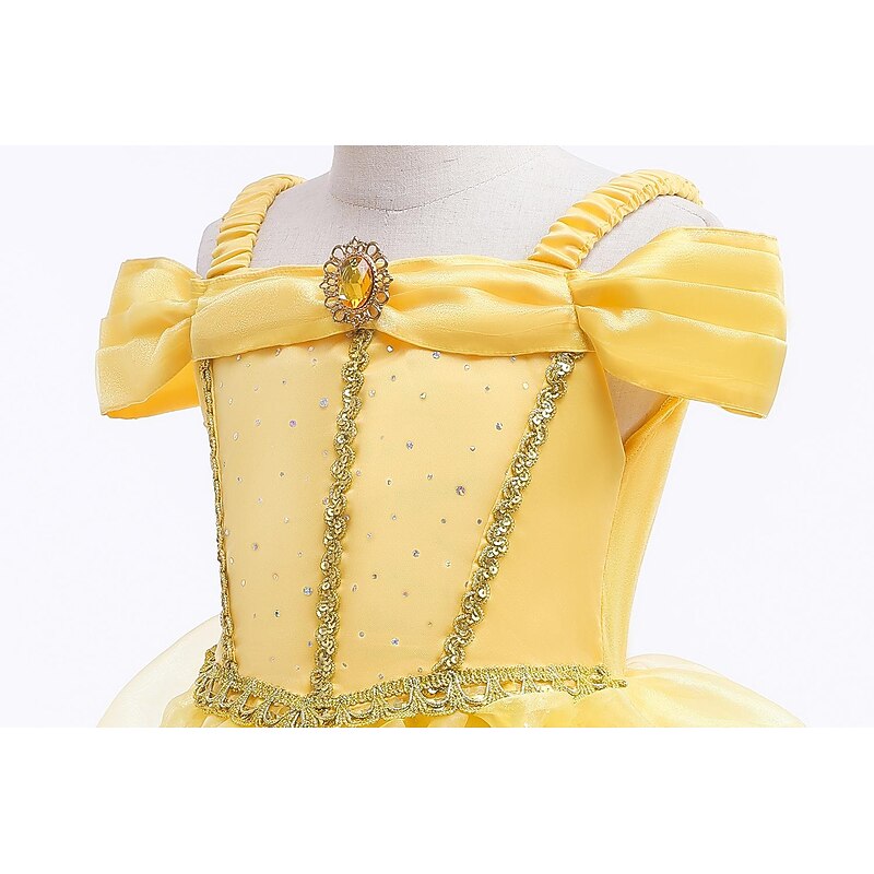 Belle Princess Dress Flower Girl Dress Tulle dress Girls' Beauty and Beast Movie Cosplay Costume Yellow Dress Masquerade Organza4