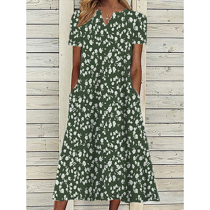 Women's Pink Dress Floral Graphic Print V Neck Midi Dress Classic Daily Vacation Short Sleeve Summer Spring4