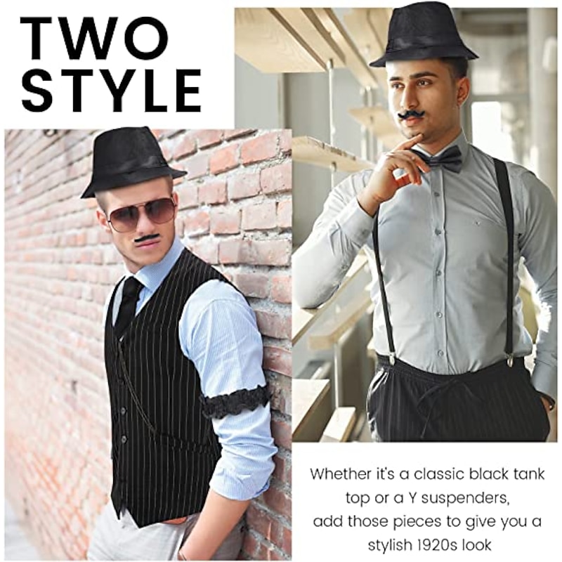 Retro Vintage Roaring 20s 1920s Outfits Vest Waistcoat The Great Gatsby Gentleman Fashion Fancy Dress Men's Christmas Halloween Carnival Prom Bachelorette Party Festival Adults' Cravat Vest Hat All4