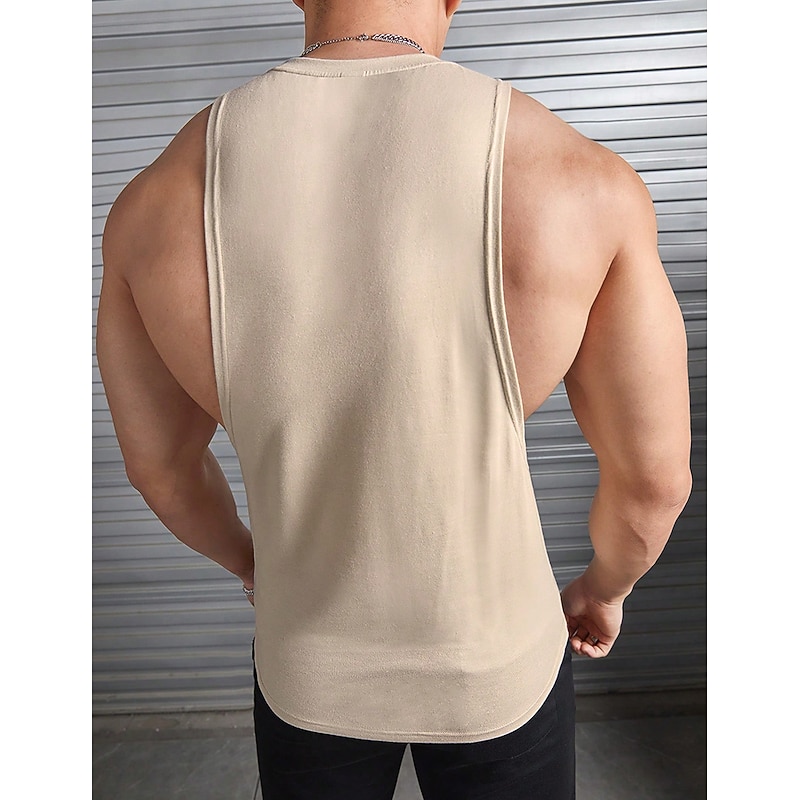 Men's Tank Top Sleeveless Crew Neck Summer Plain / Solid Fashion Designer Muscle Outdoor Going out Gym Khaki Top Tee for Men2