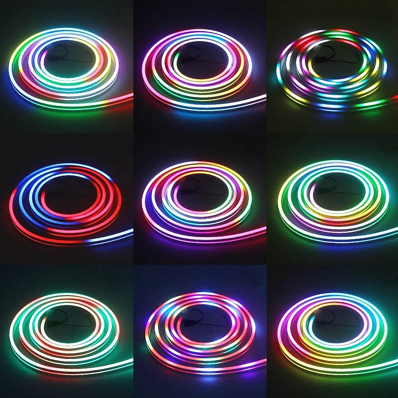 LED Light Bar Neon Strip Light 1-5M Addressable RGB Rainbow LED Pixel Light Bar DC12V Including Power Supply and RF 17key Controller Applicable to DIY LED Neon Sign Art Wall Decoration WS28113