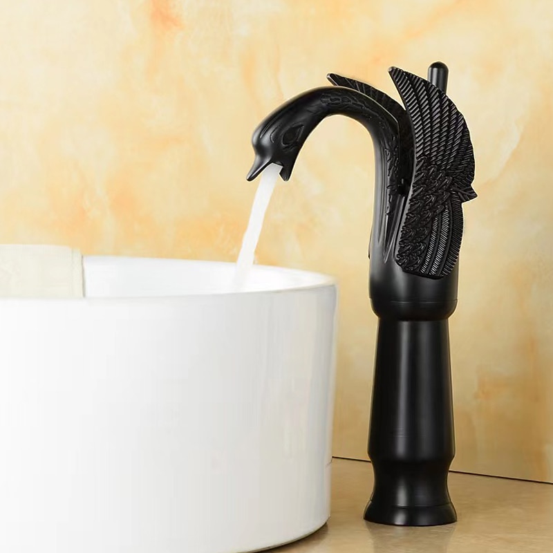 Vintage Bathroom Sink Mixer Faucet Brass Swan Shap, Monobloc Washroom Basin Taps Single Handle One Hole Deck Mounted, Mono Water Vessel Tap Hot and Cold Hose Antique Retro2