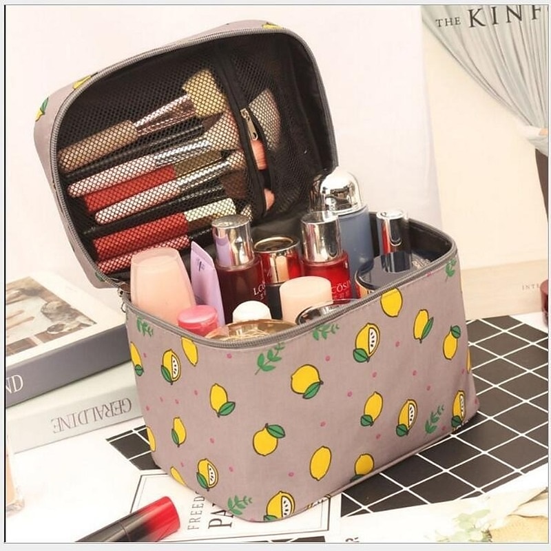 Men's Women's Handbag Makeup Bag Cosmetic Bag Toiletry Bag Polyester Party Travel Large Capacity Breathable Durable Cartoon Pink-Black Pink cherry Blue star2