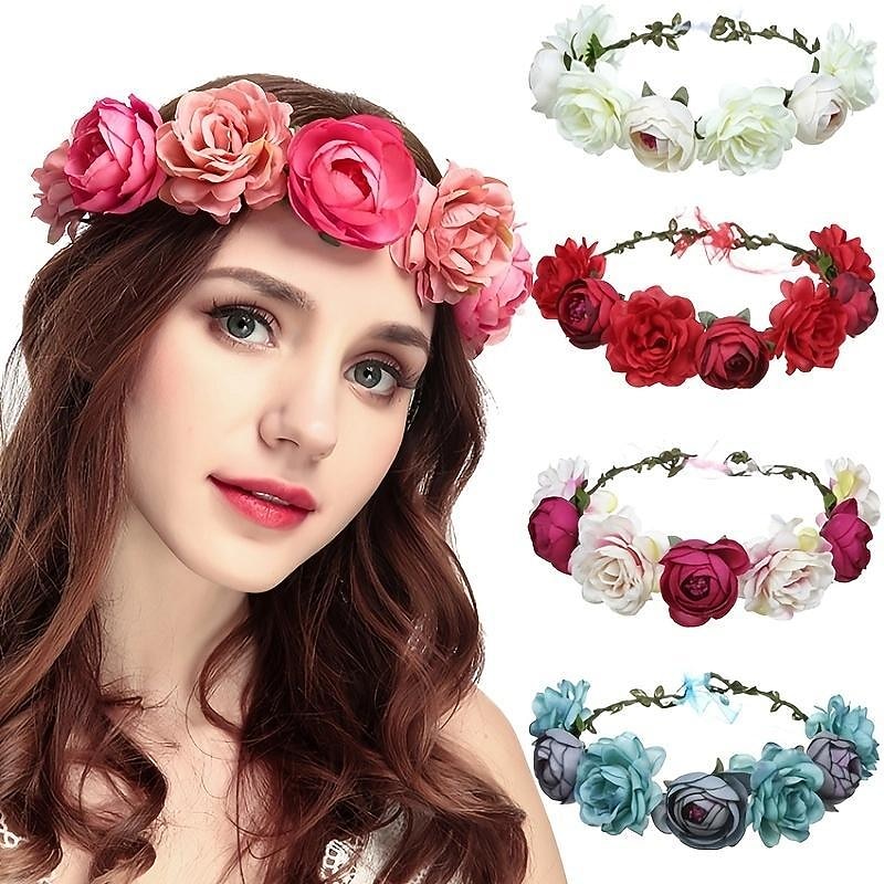 Simulation Rose Hairpin Holiday Wreath Hair Band Headdress Flower Crown Headband Floral Wedding Bridal Hair Hoop