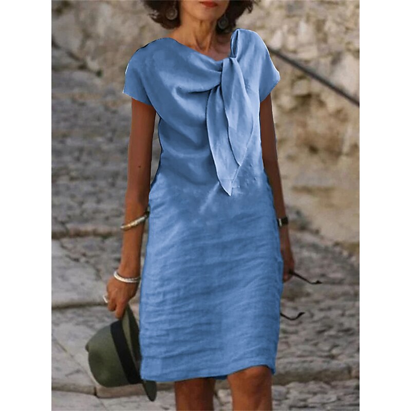 Women's White Dress Casual Dress Cotton Dress Midi Dress Lace up Knotted Basic Casual Daily Vacation V Neck Short Sleeve Summer Spring Black White Plain4