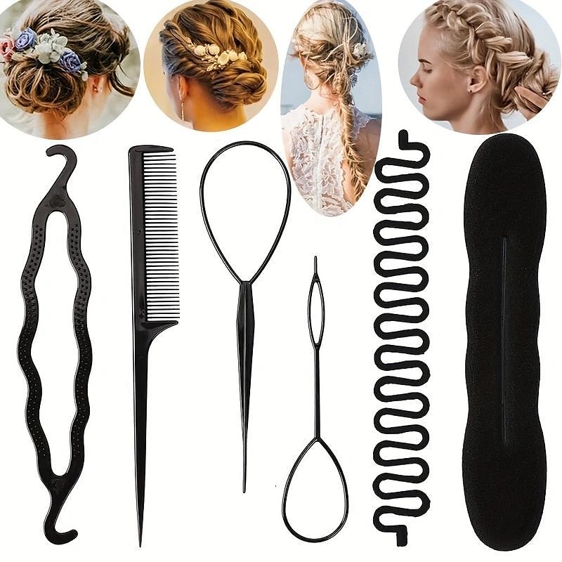 6pcs Hair Styling Accessories Kit Set Bun Maker Hair Braid Tool For Making DIY Hair Styles Black Magic Hair Twist Styling Accessories For Girls Or Women