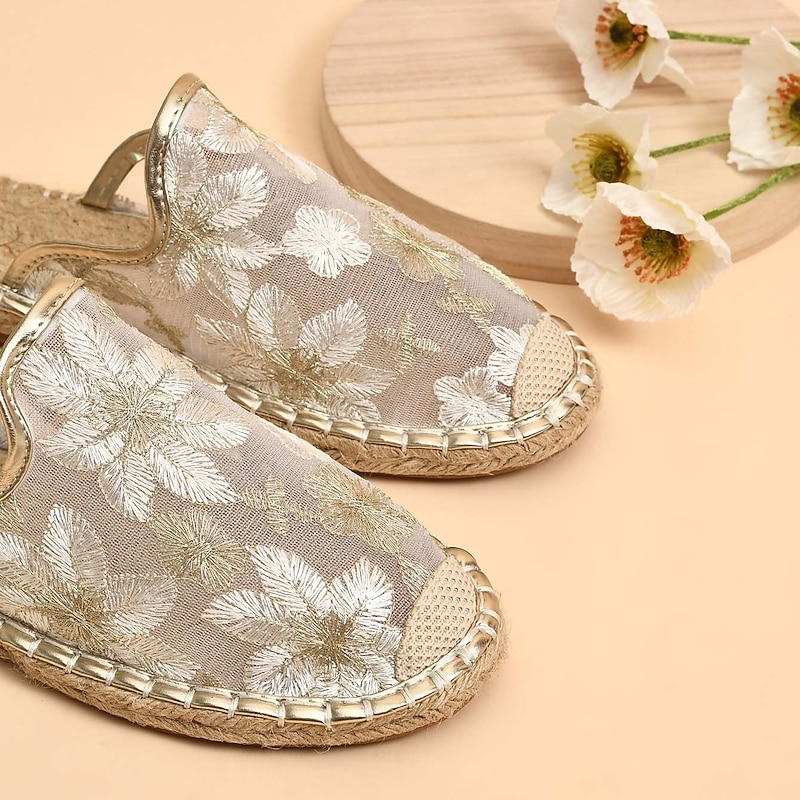 Women's Floral Mesh Slip-On Espadrilles with Embroidered Lace and Braided Sole, Breathable Summer Mules for Beach, Travel, and Casual Outfits4