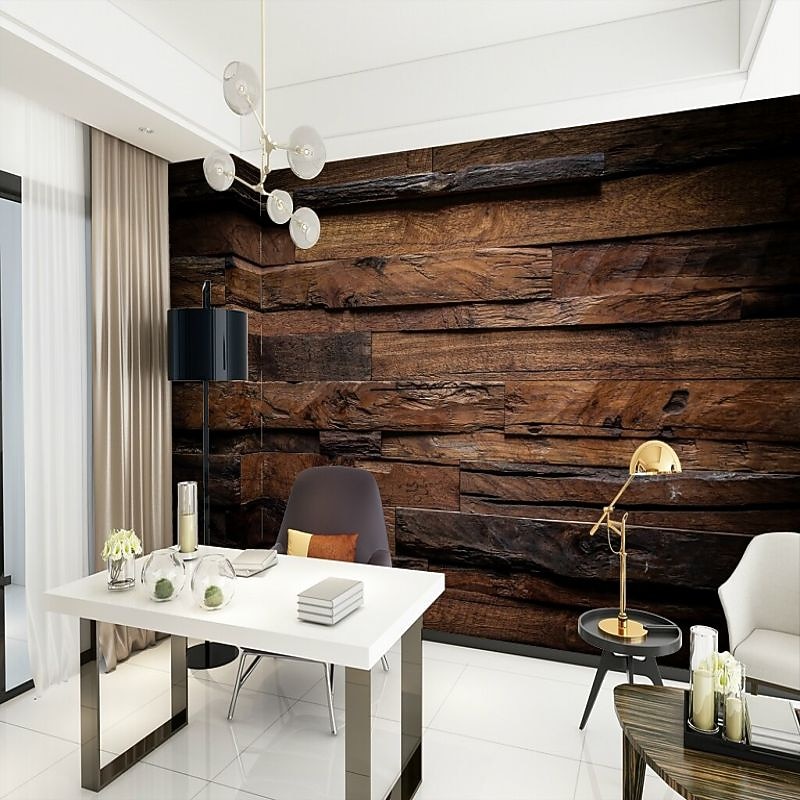 Mural Wallpaper Wall Sticker Covering Print Adhesive Required Faux Wood Plank Canvas Home Décor3
