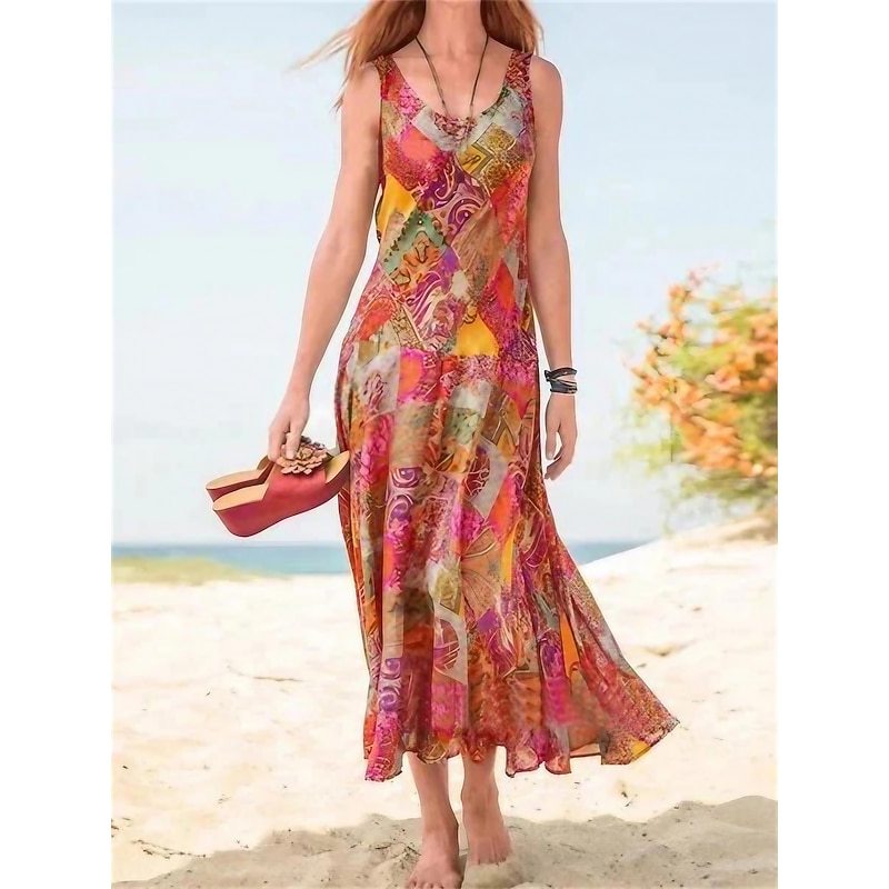 Women's Maxi long Dress Maxi Dress Casual Dress Tank Dress Summer Dress Boho Dress Bohemia Streetwear Casual Outdoor Vacation Going out Loose Fit Floral Sleeveless V Neck Red Blue Purple Green Summer3