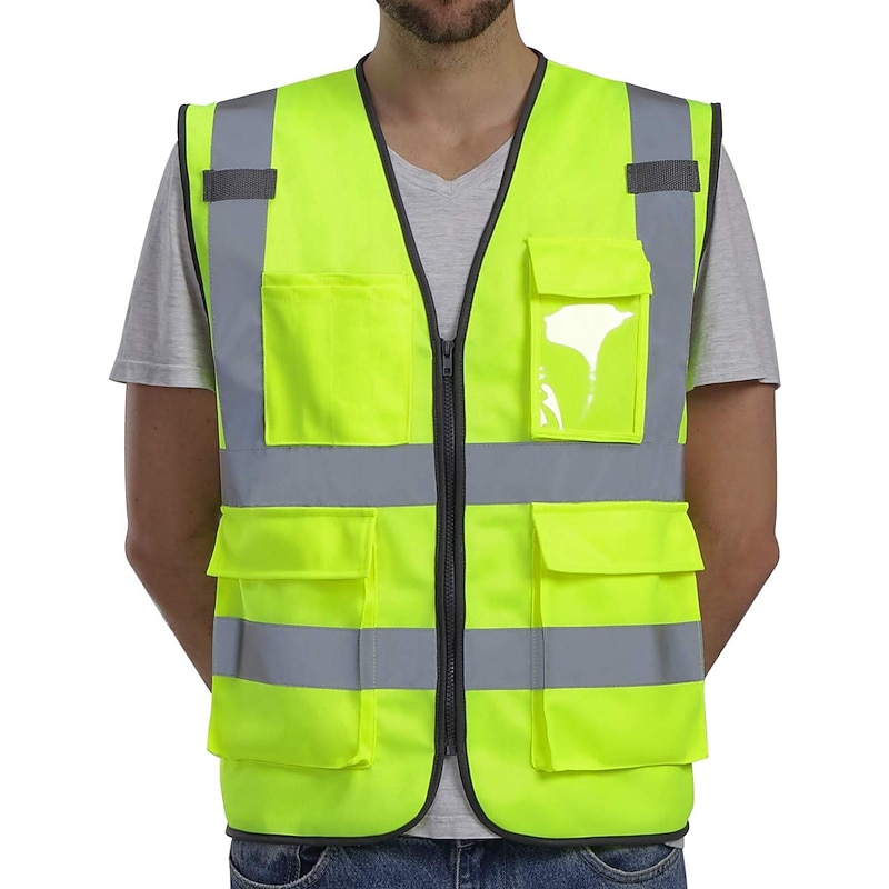 High Visibility Safety Vests with Pockets and Zipper Reflective Mesh Construction Vest for Men Women, Breathable Neon Working Vest for Traffic Work Outdoor Running Cycling Walking One size fits all