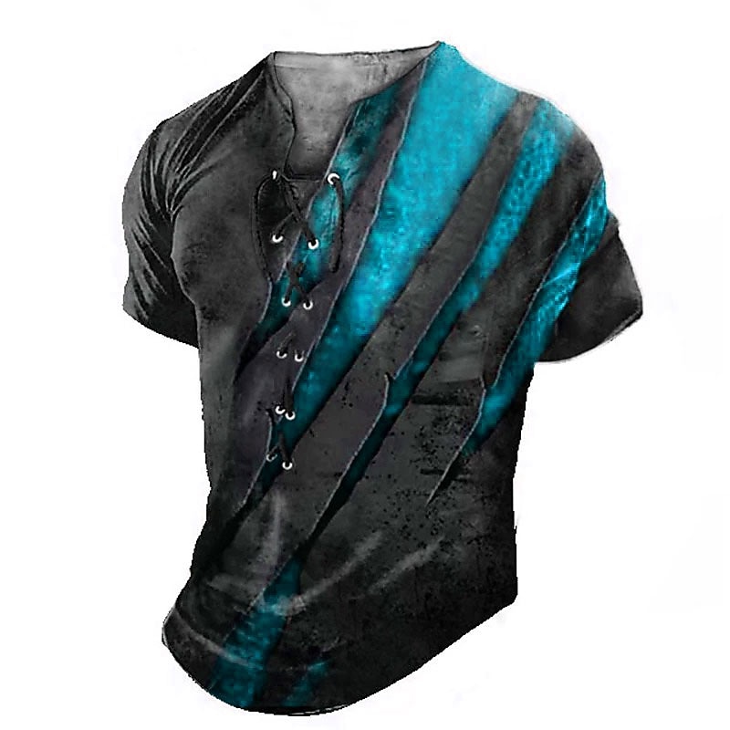 Men's T Shirt Tee Graphic Color Block Gothic Horror Collar Clothing Apparel 3D Print Casual Daily Sports Going out Short Sleeve Lace up Print Polyester Vintage Fashion Designer4
