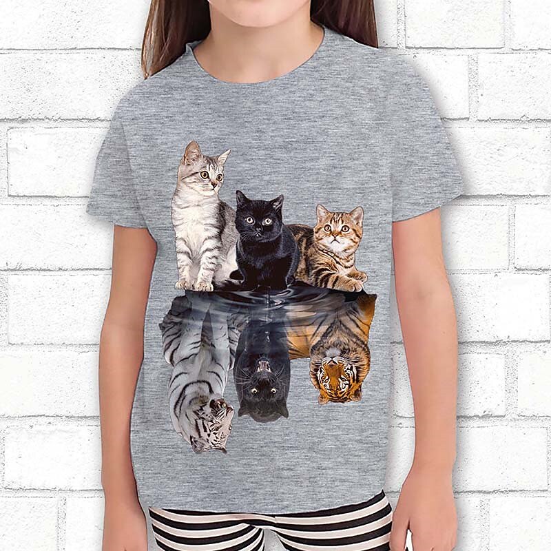 Girls' 3D Graphic Cat Dog T shirt Tee Short Sleeve 3D Print Summer Spring Active Fashion Cute 100% Cotton Kids 3-12 Years Outdoor Casual Daily Regular Fit2