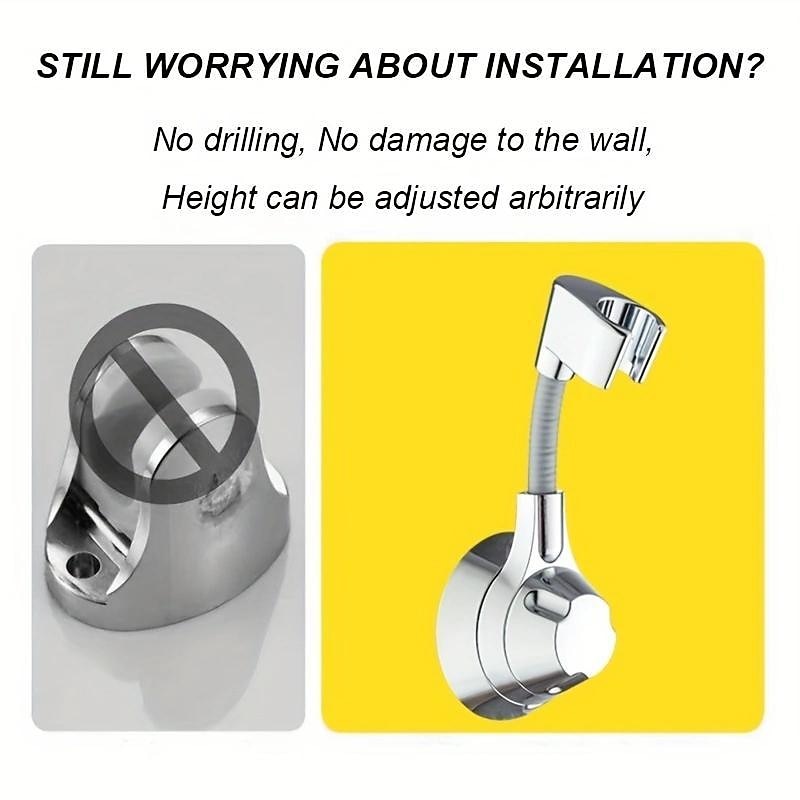 Shower Bracket, No-Punch Wall Mounted Shower Holder, 360° Rotating And Adjustable Handheld Shower Head Base, Strong Adhesive And Waterproof Bathroom Accessories4