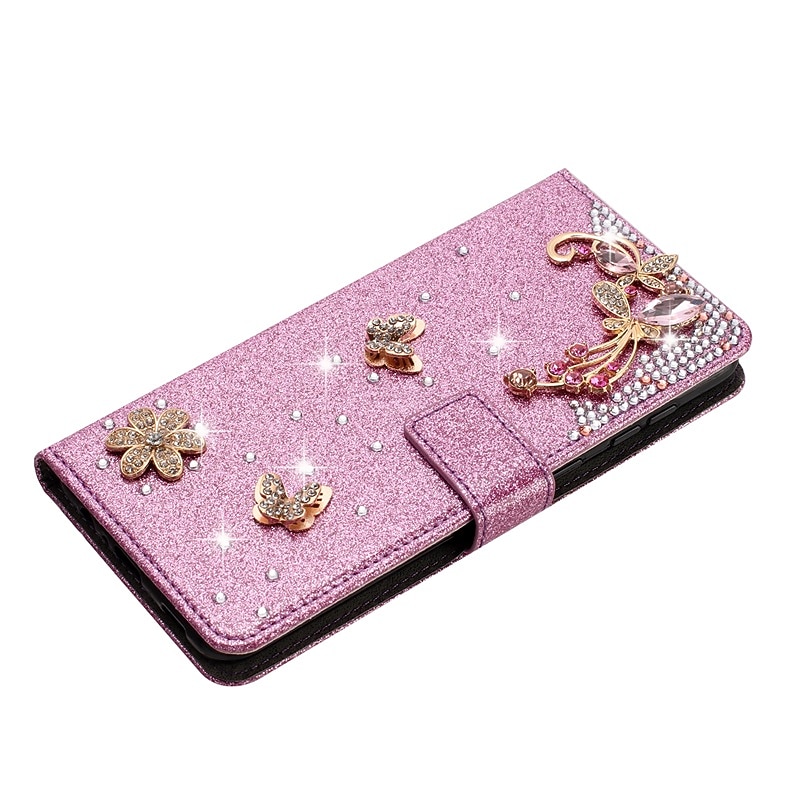 Phone Case For iPhone 17 Pro Max 17 Air 16 15 14 Pro Max Plus 16e 13 12 11 Pro Max Mini Wallet Case Flip Cover with Stand Holder Full Body Protective Bling Glitter Shiny TPU Rhinestone PU Leather4