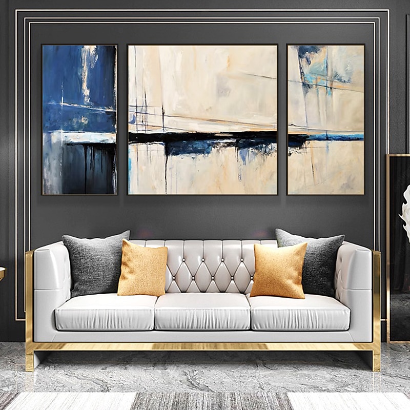 Modern Abstract Blue Horizontal Oil Painting Hand-Painted Abstract Wall Art For Living Room Bedroom Decorative Painting2