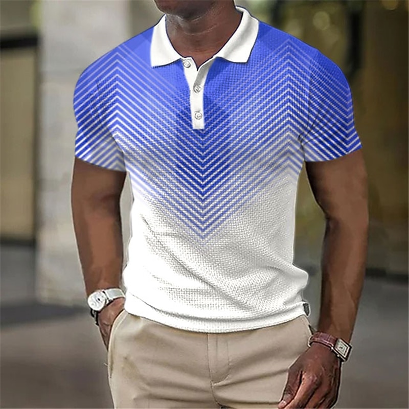 Men's Geometric Waffle Polo Shirts Golf Shirt Short Sleeve Polo Shirts Collared Shirts Business Casual WorkWear Formal Wear Festival Wear Buttons 3D Print Blue-Green White Pink2