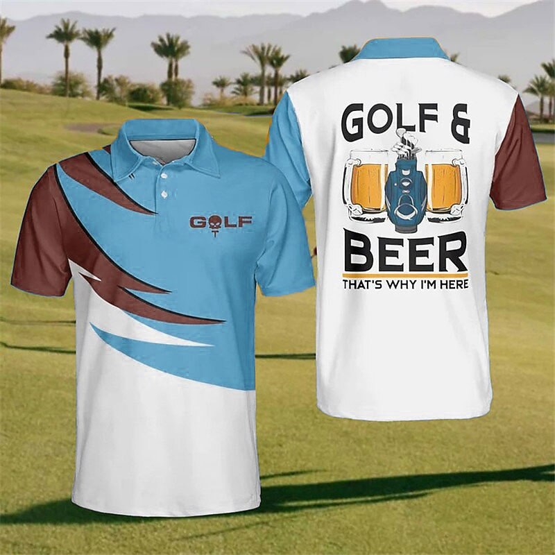 Oktoberfest Men's Polo Shirt Lapel Polo Button Up Polos Golf Shirt Letter Graphic Prints Beer Golf Turndown Lake blue Yellow Sky Blue Green Gray Outdoor Street Short Sleeves Print Clothing Apparel2