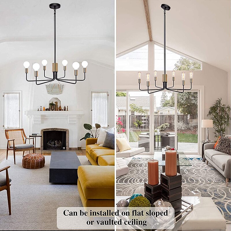 Farmhouse Chandelier for Living Room 6-Light 30" Rustic Industrial Pendant Ceiling Light fixture, Vintage Ceiling Hanging Lamp for Bedroom Hallway Kitchen Dining Room Foyer E26/E27 Socket2