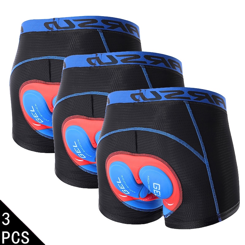Arsuxeo Men's 3-Pack Cycling Under Shorts Cycling Padded Shorts Bike Underwear Shorts 5D Padded Gel Bottoms Quick Dry Mountain Bike MTB Clothing