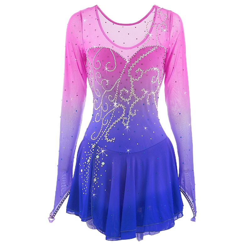 Figure Skating Dress Women's Girls' Ice Skating Dress Outfits Yellow Dark Red Dusty Rose Halo Dyeing Mesh Spandex High Elasticity Competition Skating Wear Ice Skating Figure Skating2