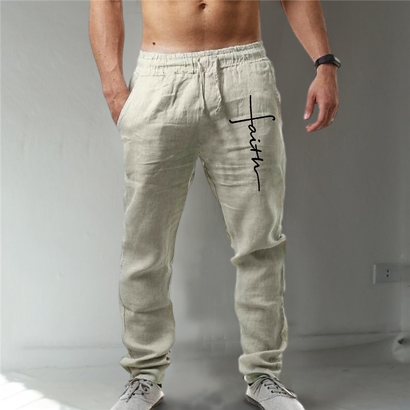 Men's Trousers Summer Pants Beach Pants Drawstring Elastic Waist 3D Print Graphic Prints Cross Comfort Casual Daily Holiday Fashion Streetwear Blue Green