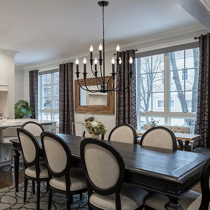 Chandelier 6-Light Modern Farmhouse Chandelier Wrought Iron Classic Candle Ceiling Pendant Light Fixture for Dining Room Living Room Kitchen Island Entry Stairwell, Dia 26" 110-240V4