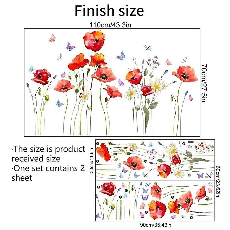 Flower Plant Butterfly Wall Sticker Background Wall Living Room Room Decoration Wall Sticker Self-Adhesive Wall Sticker3