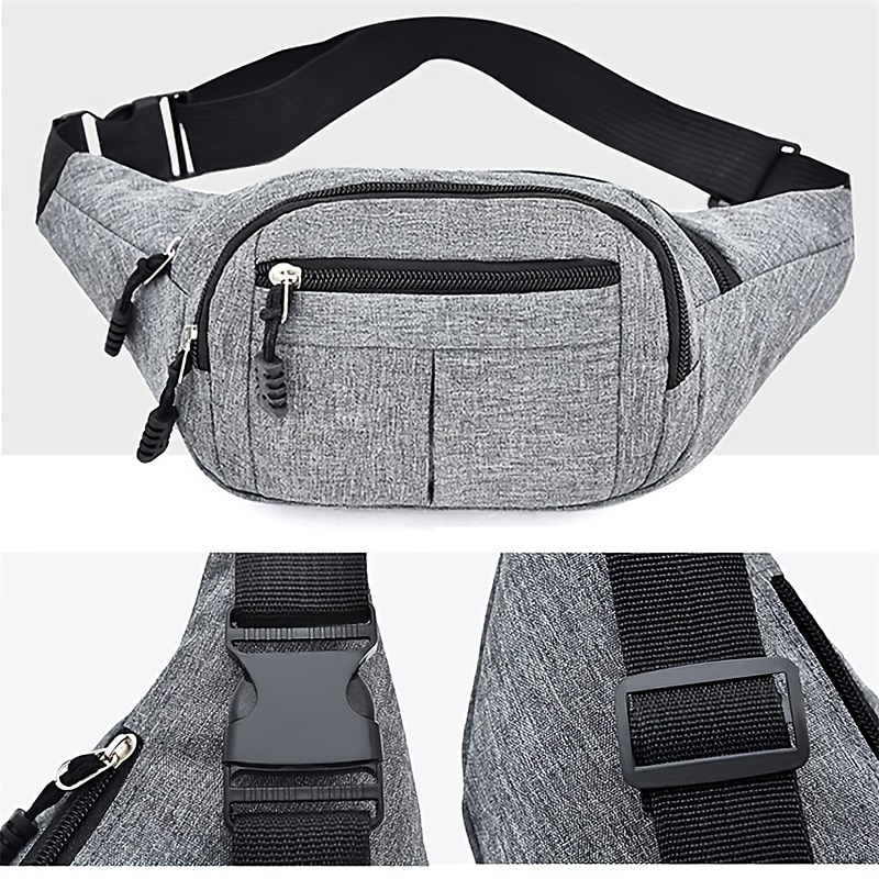 Unisex Multi-Pocket Canvas Crossbody Waist Bag, Adjustable Belt Fanny Pack for Travel, Outdoor, and Daily Use3