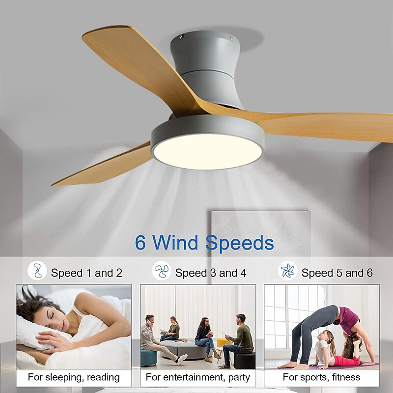 LED Frequency Conversion Nordic Ceiling Fan Light, 3 Light Colors and 6 Wind Speeds 42/52 Inch Industrial Ceiling Fan Chandelier, for Living Room, Bedroom Etc2