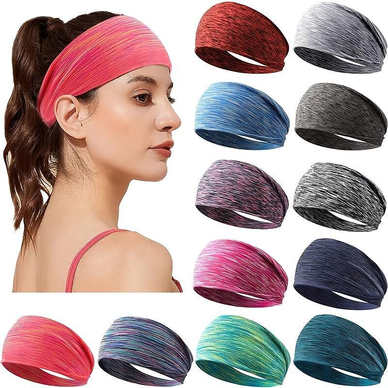 Mixed Color Sports Headband, Sporty Style Stretchy Anti-slip Sweat-absorbing Yoga Fitness Workout Hairband For Women