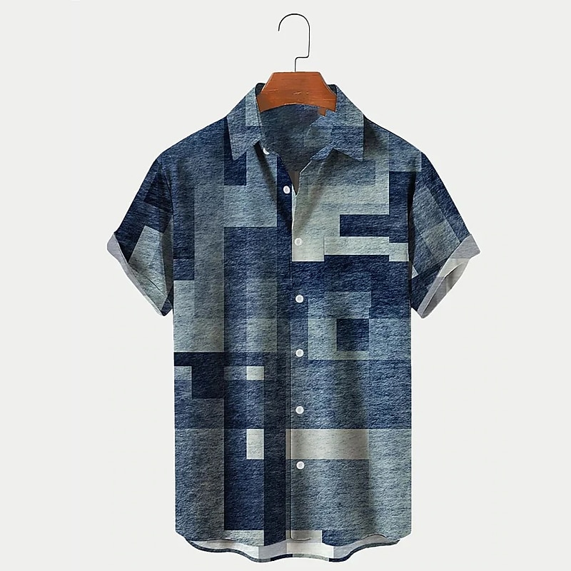 Men's Plaid / Check Geometric Pattern Vintage Shirt Button Up Shirt Short Sleeve Fashion Designer Casual Vacation Daily Going out Spring & Summer Turndown Print Blue-Green Yellow Blue Purple Green3