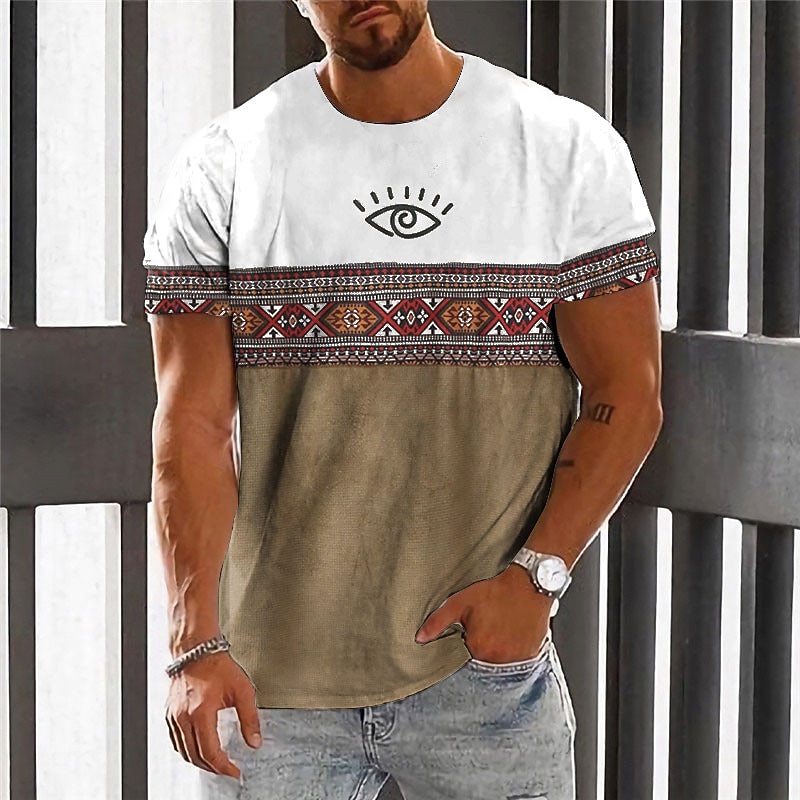 Men's Graphic Color Block Tribal T Shirt Short Sleeve T shirt 3D Print Crew Neck Shirt Fashion Designer Ethnic Outdoor Daily Sports Blue Brown Green Spring & Summer Clothing Apparel S M L XL 2XL 3XL4