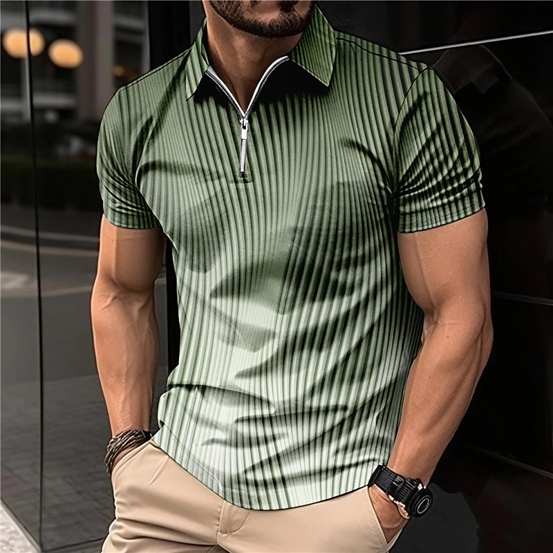 Men's Geometric Zip Polo Shirts Golf Shirt Short Sleeve Polo Shirts Collared Shirts Business Casual Vacation Wear Formal Wear Festival Wear 3D Print Quarter Zip Polo Blue Purple Green