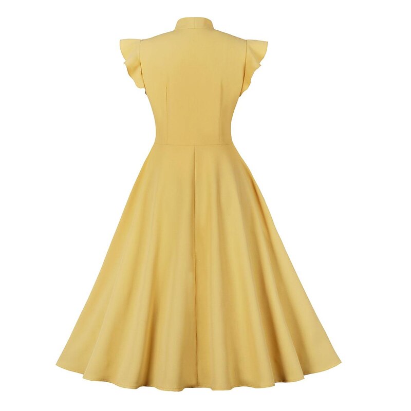 Retro Vintage 1950s Ruffle Midi A Line Dress Rockabilly Swing Dress Cap Sleeve Bow Solid Color Fancy Dress Women's Masquerade Tea Party Casual Daily Bachelorette Party Adults' Dress Homecoming Dresses3